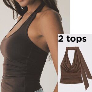 2 Tops: Abercrombie & Fitch A&F Brown Halter Cowl Scarf + Victoria's Secret